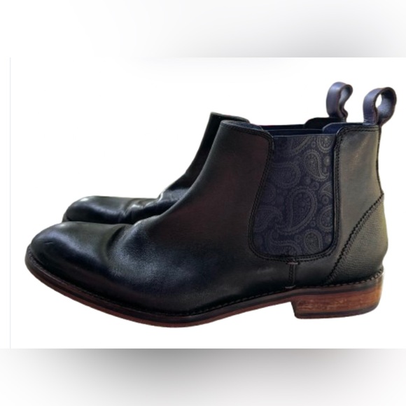 Ted Baker Black Leather Camroon Paisley Chelsea Boots - Picture 1 of 10